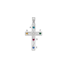 Sterling Silver Rh-plt Crystal Family Cross Pendant - 3