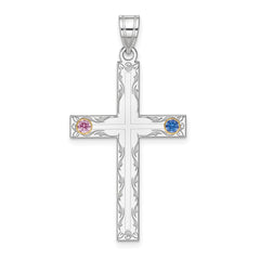 Sterling Silver Rh-plt/14k Bezel Crystal Family Cross Pendant - 13