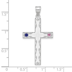 Sterling Silver Rh-plt Crystal Family Cross Pendant - 6