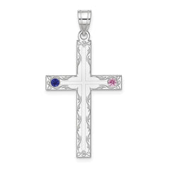 Sterling Silver Rh-plt Crystal Family Cross Pendant - 6