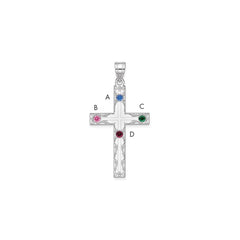 Sterling Silver Rh-plt Crystal Family Cross Pendant - 15