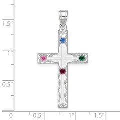 Sterling Silver Rh-plt Crystal Family Cross Pendant - 15