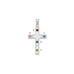 Sterling Silver Rh-plt/14k Bezel Crystal Family Cross Pendant - 8