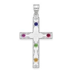 Sterling Silver Rh-plt Crystal Family Cross Pendant - 9