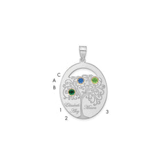 Sterling Silver/Rhod-plated 3 Birthstone with 14k Bezel Family Pendant - 2