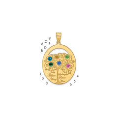 Sterling Silver/Gold-plated 6 Birthstone with SS Bezel Family Pendant