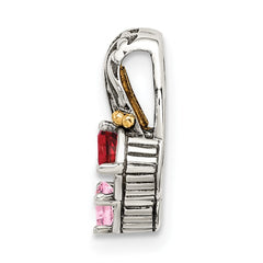 Sterling Silver Antiqued w/14k 2-stone Mother's Pendant - 2