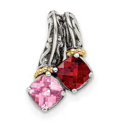 Sterling Silver Antiqued w/14k 2-stone Mother's Pendant - 2