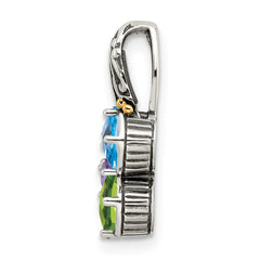 Sterling Silver Antiqued w/14k 3-stone Mother's Pendant Mounting