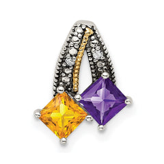 Sterling Silver Antiqued w/14k 2-stone w/Diamond Mother's Pendant - 4