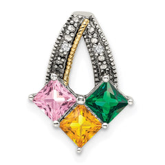 Sterling Silver Antiqued w/14k 3-stone w/Diamond Mother's Pendant - 3