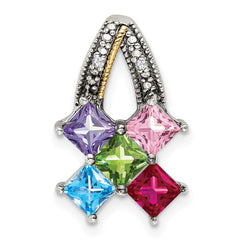 Sterling Silver Antiqued w/14k 5-stone w/Diamond Mother's Pendant - 12