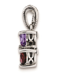 Sterling Silver Antiqued w/14k 2-stone Mother's Pendant