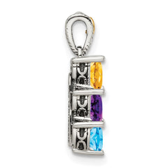 Sterling Silver Antiqued w/14k 3-stone Mother's Pendant Mounting - 2