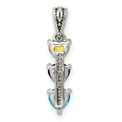 Sterling Silver Antiqued w/14k 3-stone Mother's Pendant Mounting - 2