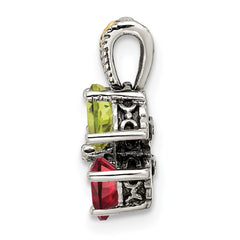 Sterling Silver Antiqued w/14k 4-stone Mother's Pendant - 2