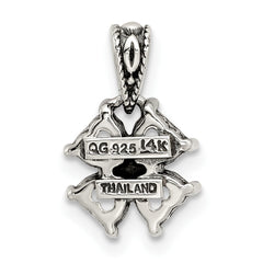 Sterling Silver Antiqued w/14k 4-stone Mother's Pendant - 2