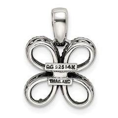 Sterling Silver Antiqued w/14k 4-stone w/Diamond Mother's Pendant - 2