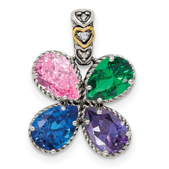 Sterling Silver Antiqued w/14k 4-stone w/Diamond Mother's Pendant - 2