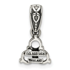 Sterling Silver Antiqued w/14k 3-stone w/Diamond Mother's Pendant - 4