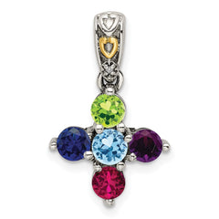 Sterling Silver Antiqued w/14k 5-stone w/Diamond Mother's Pendant - 4