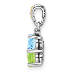 Sterling Silver Antiqued w/14k 2-stone w/Diamond Mother's Pendant - 11