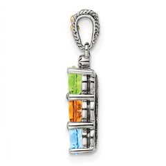 Sterling Silver Antiqued w/14k 3-stone w/Diamond Mothers Pendant Semi-Mount - 9