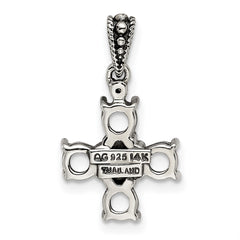 Sterling Silver Antiqued w/14k 5-stone w/Diamond Mothers Pendant Semi-Mount - 8