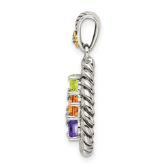 Sterling Silver Antiqued w/14k 5-stone w/Diamond Mother's Pendant