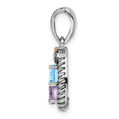 Sterling Silver Antiqued w/14k 2-stone w/Diamond Mothers Pendant Semi-Mount - 3