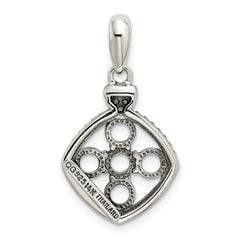 Sterling Silver Antiqued w/14k 5-stone w/Diamond Mothers Pendant Semi-Mount - 11