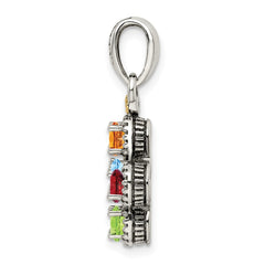 Sterling Silver Antiqued w/14k 4-stone w/Diamond Mother's Pendant - 4