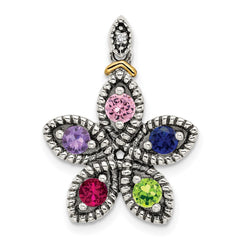 Sterling Silver Antiqued w/14k 5-stone w/Diamond Mother's Pendant - 2