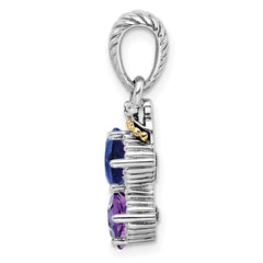 Sterling Silver Antiqued w/14k 2-stone w/Diamond Mother's Pendant - 7