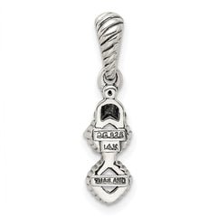 Sterling Silver Antiqued w/14k 2-stone w/Diamond Mother's Pendant - 7