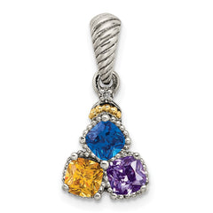 Sterling Silver Antiqued w/14k 3-stone w/Diamond Mother's Pendant - 8