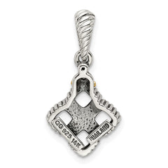 Sterling Silver Antiqued w/14k 4-stone w/Diamond Mothers Pendant Semi-Mount