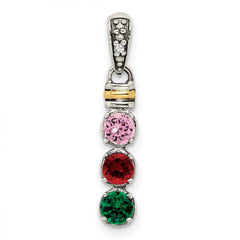 Sterling Silver Antiqued w/14k 3-stone w/Diamond Mothers Pendant Semi-Mount - 2