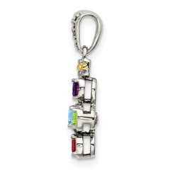 Sterling Silver Antiqued w/14k 5-stone w/Diamond Mothers Pendant Semi-Mount - 5
