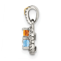 Sterling Silver Antiqued w/14k 3-stone w/Diamond Mother's Pendant - 2