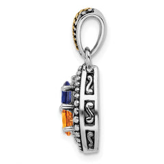 Sterling Silver Antiqued w/14k 2-stone w/Diamond Mother's Pendant - 3