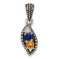 Sterling Silver Antiqued w/14k 2-stone w/Diamond Mother's Pendant - 3