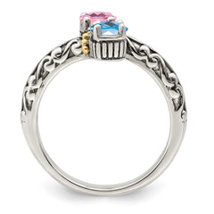 Sterling Silver Antiqued w/14k 2-stone Mother's Ring - 6