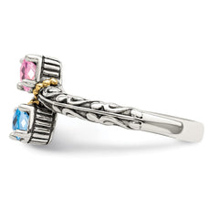 Sterling Silver Antiqued w/14k 2-stone Mother's Ring - 8