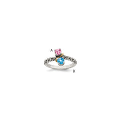 Sterling Silver Antiqued w/14k 2-stone Mother's Ring - 9