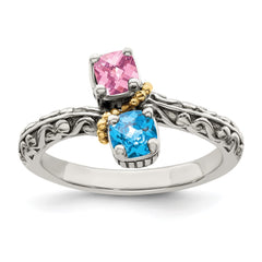 Sterling Silver Antiqued w/14k 2-stone Mother's Ring - 9
