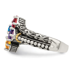 Sterling Silver Antiqued w/14k 4-stone Mother's Ring - 13