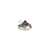 Sterling Silver Antiqued w/14k 4-stone Mother's Ring - 6