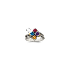 Sterling Silver Antiqued w/14k 4-stone Mother's Ring - 13