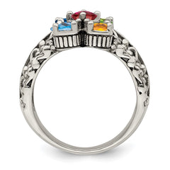 Sterling Silver Antiqued w/14k 5-stone Mother's Ring - 16